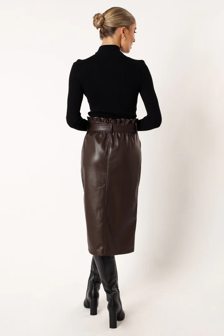 Meghan Faux Leather Midi Skirt - Chocolate | Petal & Pup (US)
