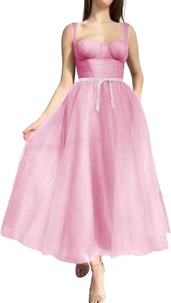 Fivsole Women's Sweetheart Neck Prom Dresses Spaghetti Strap Tulle Short Formal Evening Party Gowns  | Amazon (US)