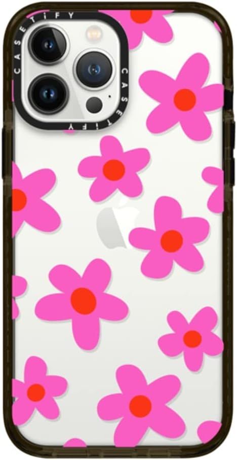 CASETiFY Impact Case for iPhone 13 Pro Max - Bold Retro Seventies Flowers in Pink - Clear Black | Amazon (US)
