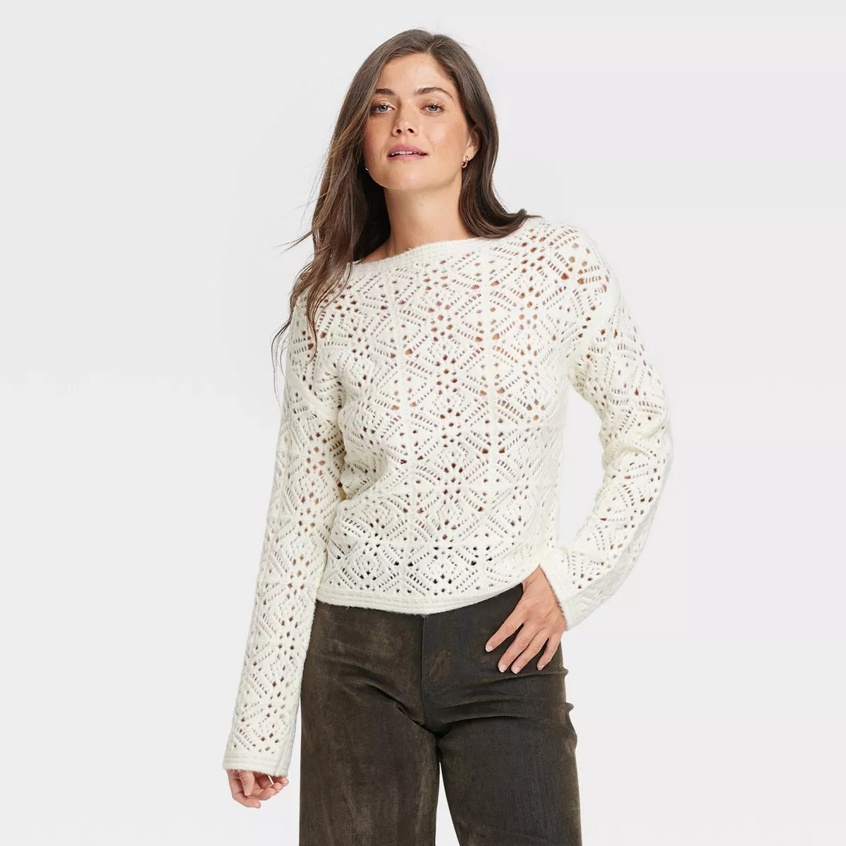 Women's Boat Neck Openwork Pullover Sweater - Universal Thread™ | Target
