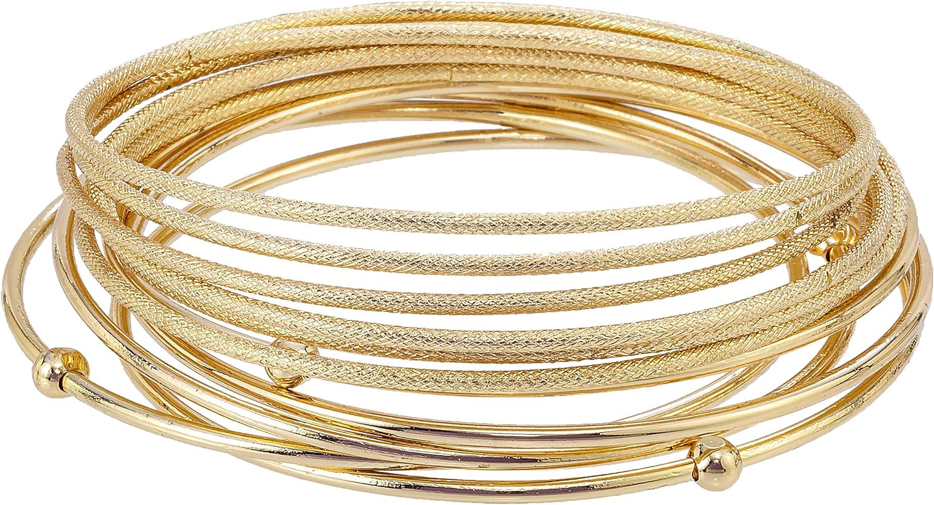 Madison Tyler Classic Collection 11 Piece Stackable Bangle Bracelet Set Gold Plated - 5 Smooth Ba... | Amazon (US)