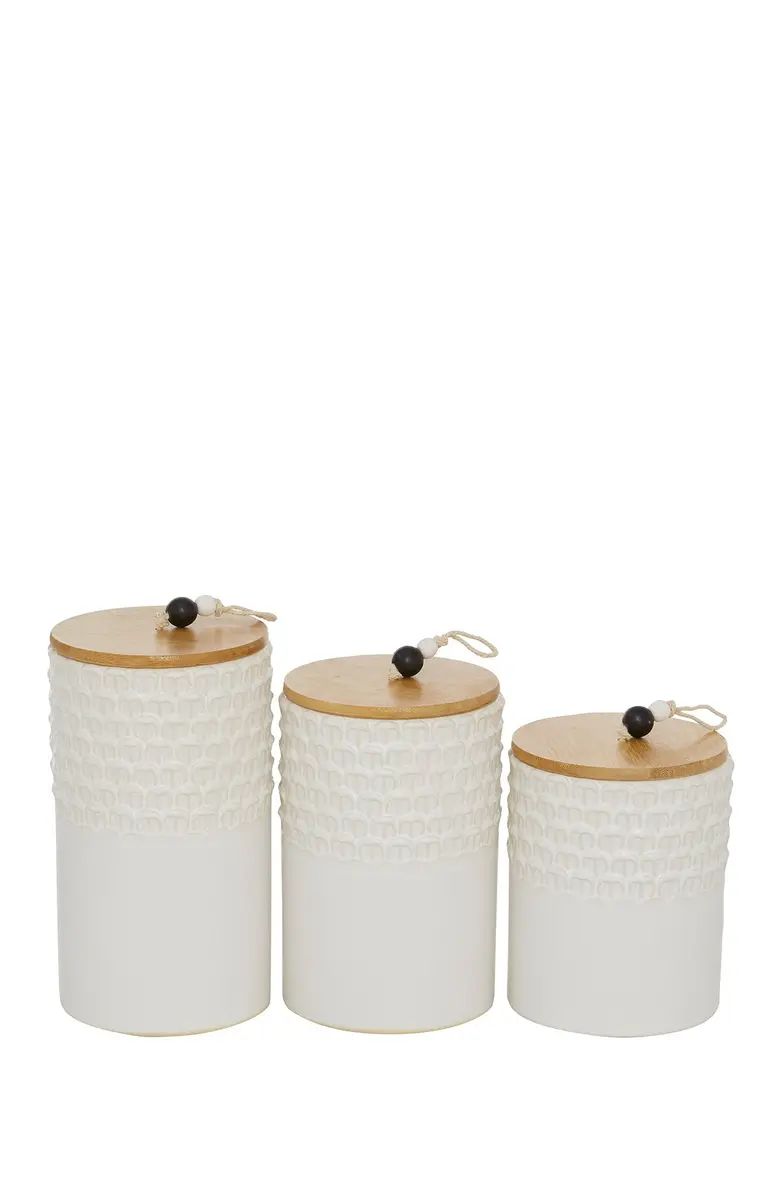 White Ceramic Decorative Jar with Wood Lid - Set of 3 | Nordstrom Rack