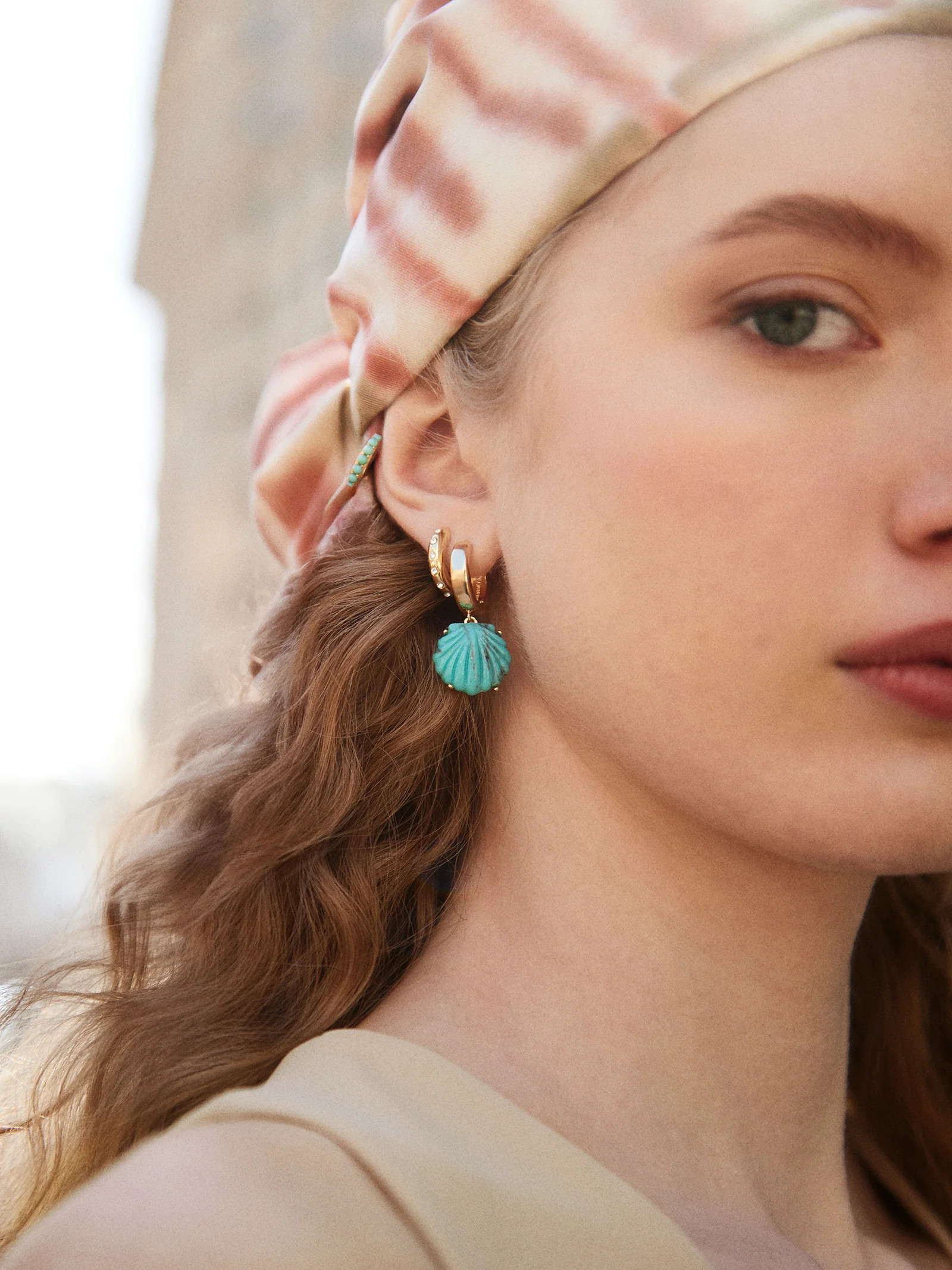Genevieve Seashell Earrings - Gold/Turquoise | BaubleBar