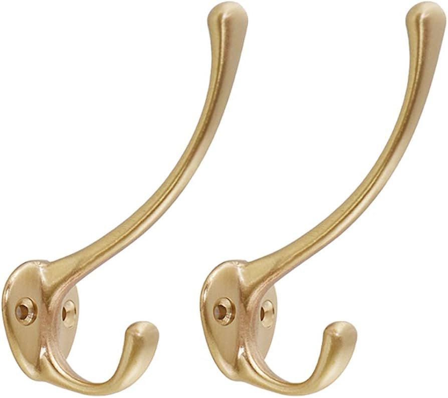 2Pcs Antique Solid Brass Clothes Hooks Entryway Coat Hooks Scarf and Jacket Hangers Perfect Bath ... | Amazon (US)