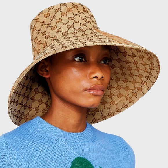 Beige Tan Canvas Bucket Hat Monogram Wide Large Brim Jacquard Sun Coverage New | Poshmark