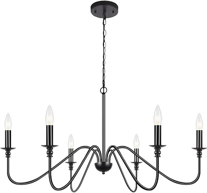 Oriland Black Modern Chandelier, 6-Light Farmhouse Chandelier Industrial Style Candle Hanging Cei... | Amazon (US)