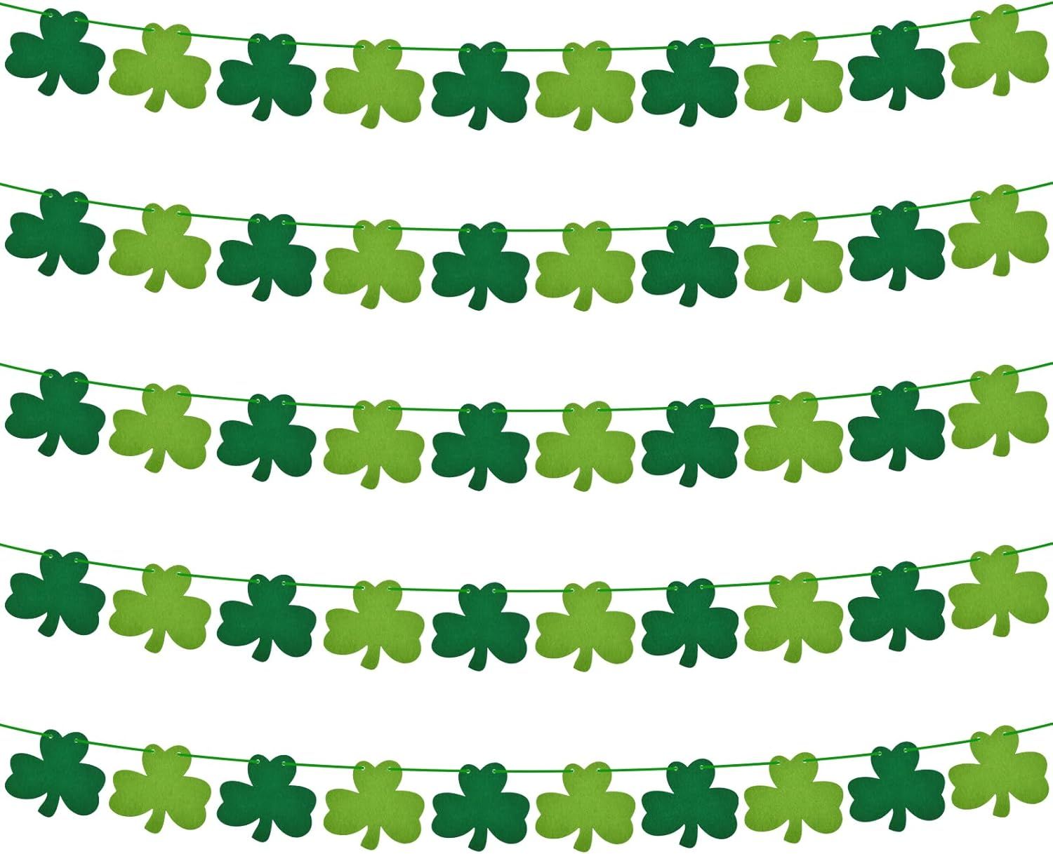 St Patricks Day Decorations 5 Pack Garland Banner Shamrock Green Light Green Felt for St. Patrick... | Amazon (US)