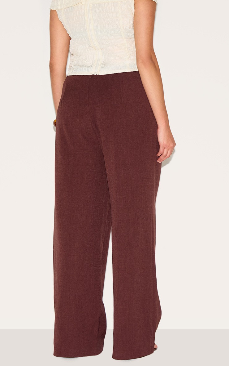 Plus Wine Tailored Tie Detail Woven Wide Leg Trousers | PrettyLittleThing UK