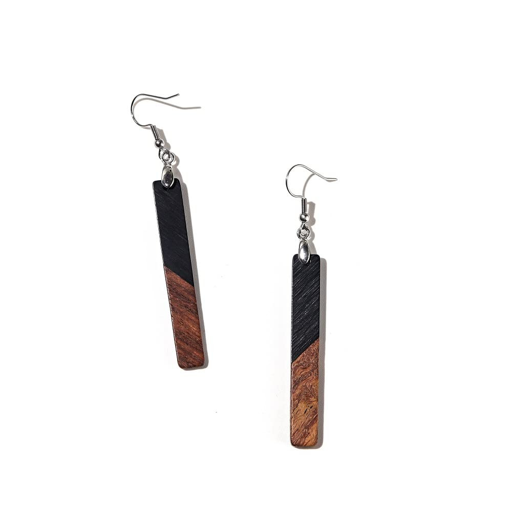 Retro Wooden Resin Geometric Bar Drop Dangle Earrings Two Tone Handmade Natural Wood for Women Li... | Amazon (US)