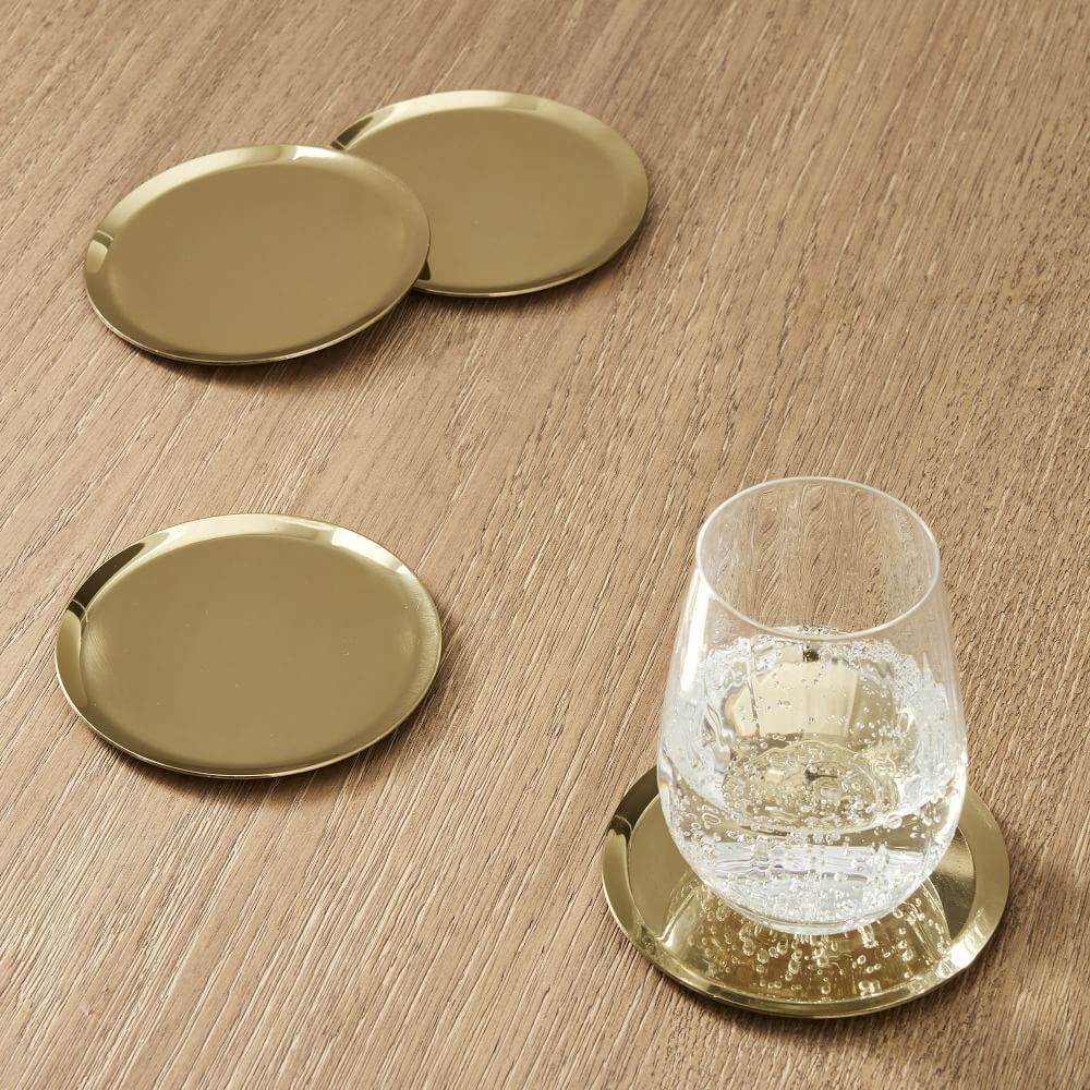 Archer Barware Collection, Coasters, Brass, Set of 4 | West Elm (US)