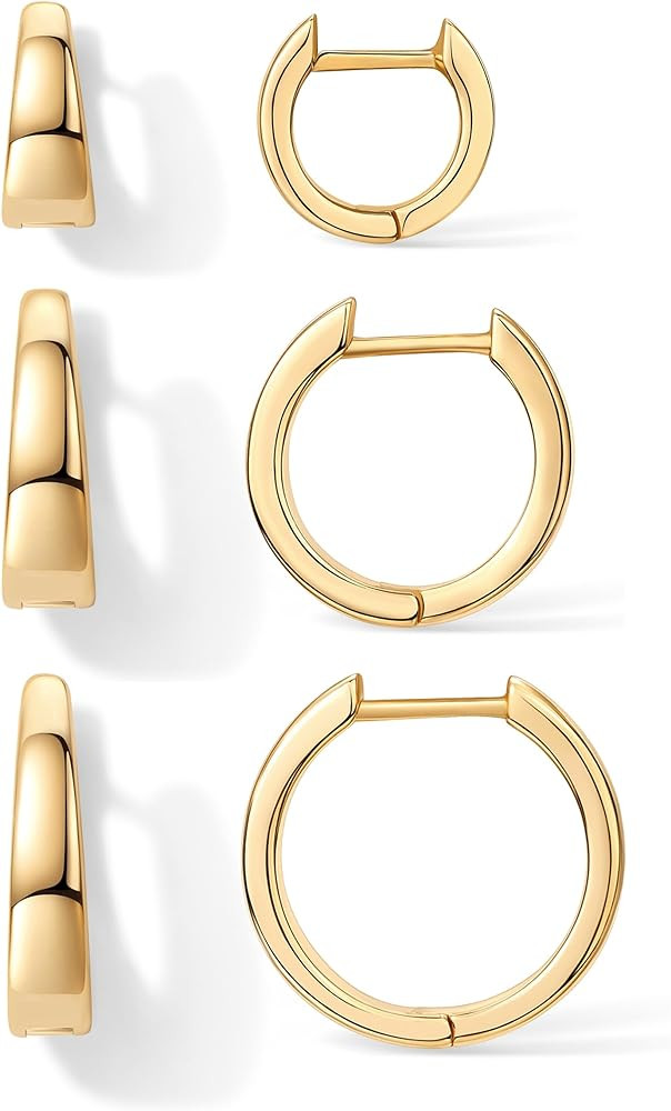 PAVOI 18K Gold Plated 925 Sterling Silver Posts Small Hoop Earrings for Women - Trendy Geometric ... | Amazon (US)