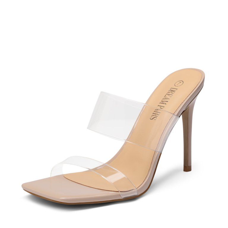 Dream Pairs Women's Square Toe High Stiletto Heels Sandals Open Toe Double Strap Dress Mules SDHS... | Walmart (US)