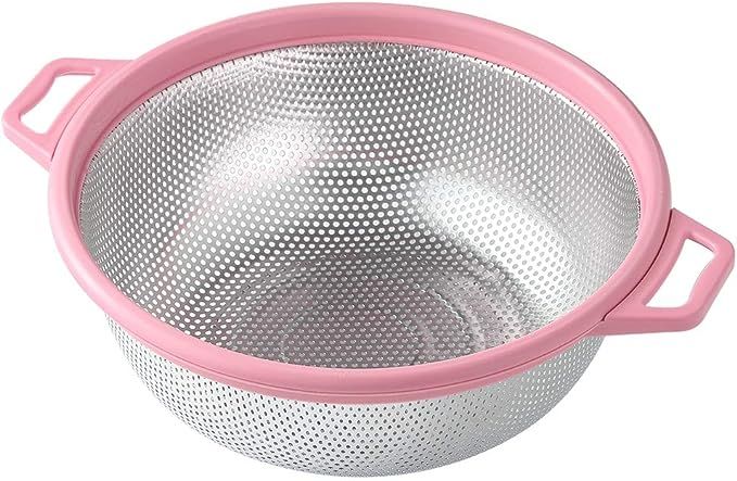 Stainless Steel Colander With Handle and Legs, Large Metal Pink Strainer for Pasta, Spaghetti, Be... | Amazon (US)