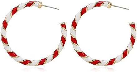 Colorful Candy Hoop Earrings for Women Girls Gold Plated Big Twisted Diagonal Striped Christmas S... | Amazon (US)