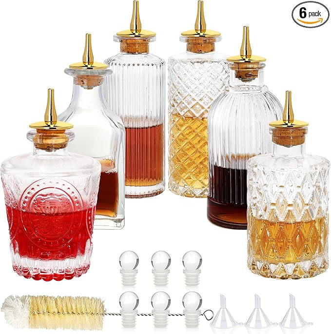 SuproBarware Bitters Bottles Set of 6 - Glass Dasher Bottles with Dash Top and Stopper Great Disp... | Amazon (US)