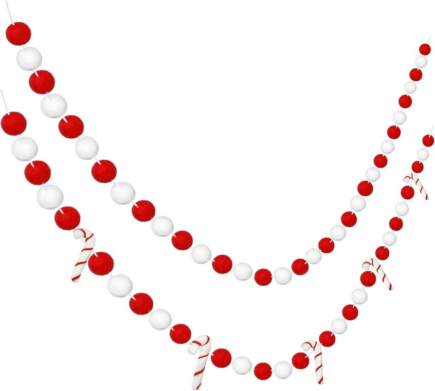 2 Pieces Christmas Felt Ball Garland Candy Cane Garland Candy Cane Pom Pom Garland Felt Ball Garl... | Amazon (US)