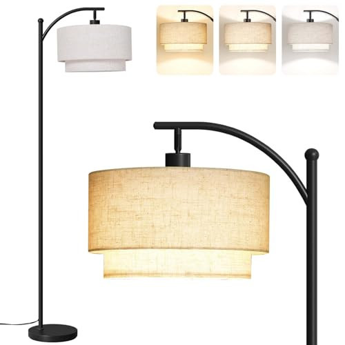 SUNMORY Floor Lamps for Living Room with 12W LED Bulb, Arc Floor Lamp with 3 Color Temperatures, Modern Floor Lamps with Adjustable Double Fabric Shades, Tall Standing Lamp for Bedroom, Corner | Amazon (US)