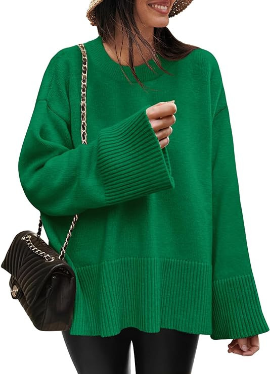 Caracilia Women's 2023 Fall Winter Oversized Long Sleeve Crew Neck Knit Casual Loose Pullover Swe... | Amazon (US)