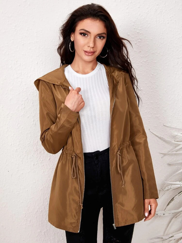 SHEIN Drawstring Waist Zip Up Windbreaker Jacket | SHEIN