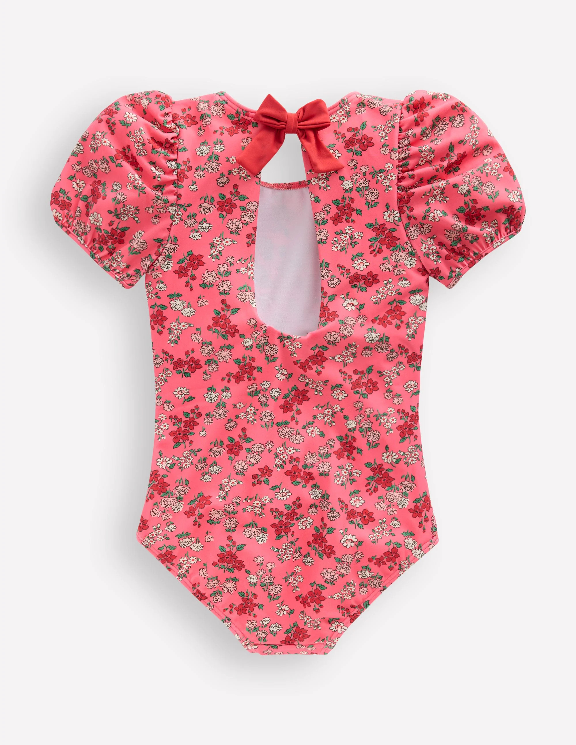 Puff Sleeve Swimsuit-Salmon Pink Meadow Floral | Boden (US)