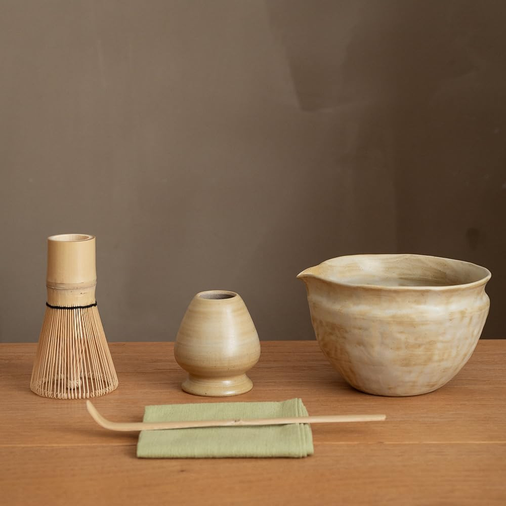 Matcha Set with Handmade Ceramic Bowl & Bamboo Whisk, Sandstone, 6-Pc | Amazon (US)