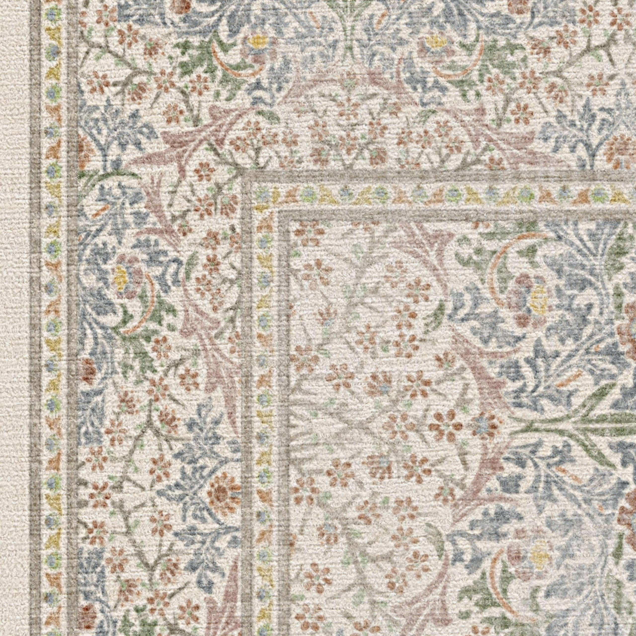 RUGGABLE x Morris & Co Washable Area Rug – Blackthorn Ivory Blue 8x10, Stain-Resistant, Non-Sli... | Amazon (US)