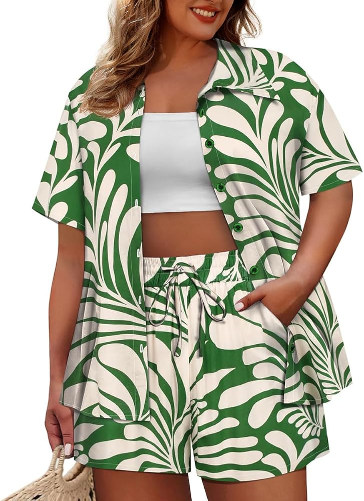 CARCOS Women's Plus Size 2 Piece Sets Summer Top and Shorts Set Short Sleeve Vacation Casual Trac... | Amazon (US)