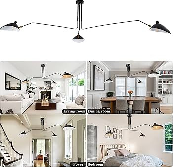 YIQIFEI E12 3 Mid-Century Ceiling Modern Ceiling Lamp 3-Arms Large Chandeliers with Adjustable La... | Amazon (US)