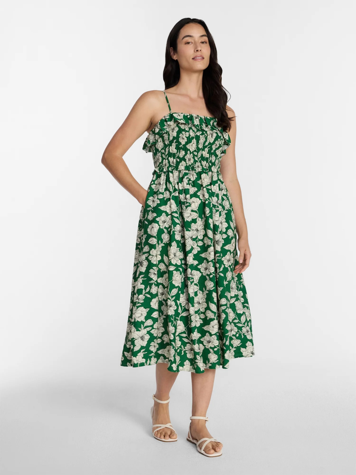 Time and Tru Women s Sleeveless Smocked Midi Dress Sizes XS-XXXL | Walmart (US)