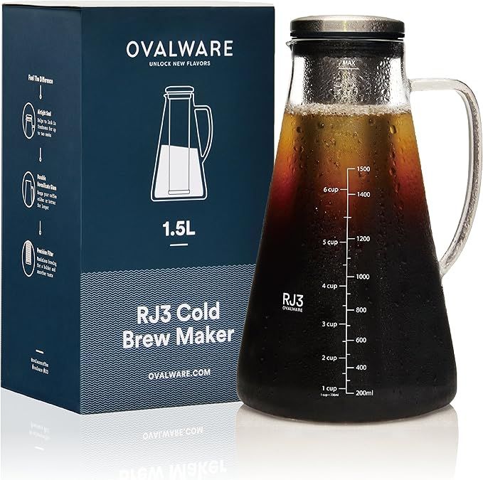 Airtight Cold Brew Iced Coffee Maker (& Iced Tea Maker) with Spout – 1.5L/ 51oz Ovalware RJ3 Br... | Amazon (US)