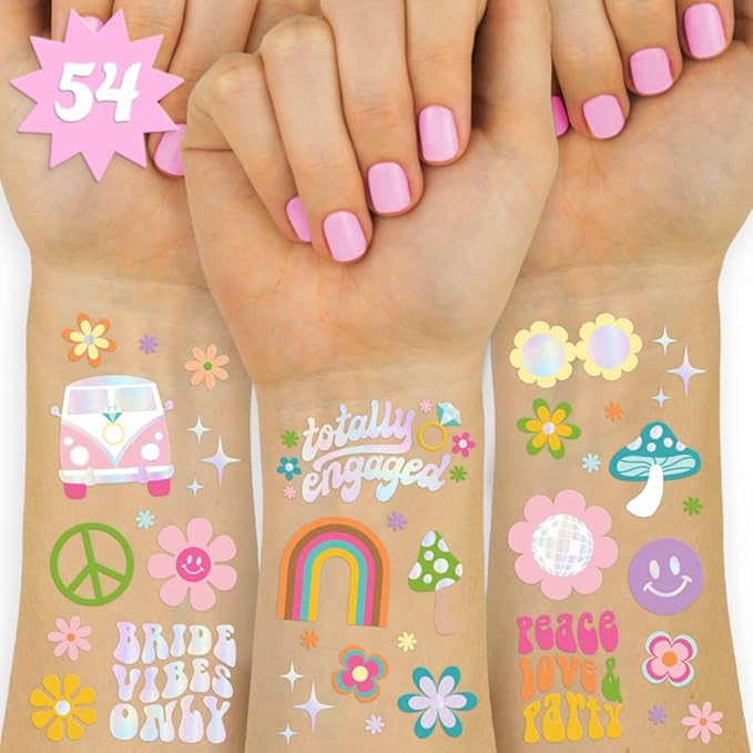 xo, Fetti Groovy Bachelorette Temporary Tattoos - 54 Foil Styles | 70's Bach Party Decoration, Br... | Amazon (US)