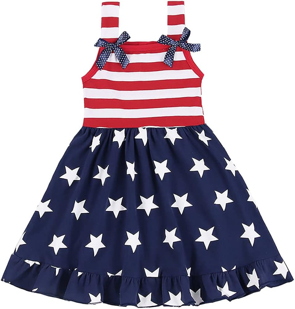 CM C&M WODRO Toddler Baby Girl 4th of July Clothes Straps Outfit Stars and Stripes Bow-Knot Dress... | Amazon (US)