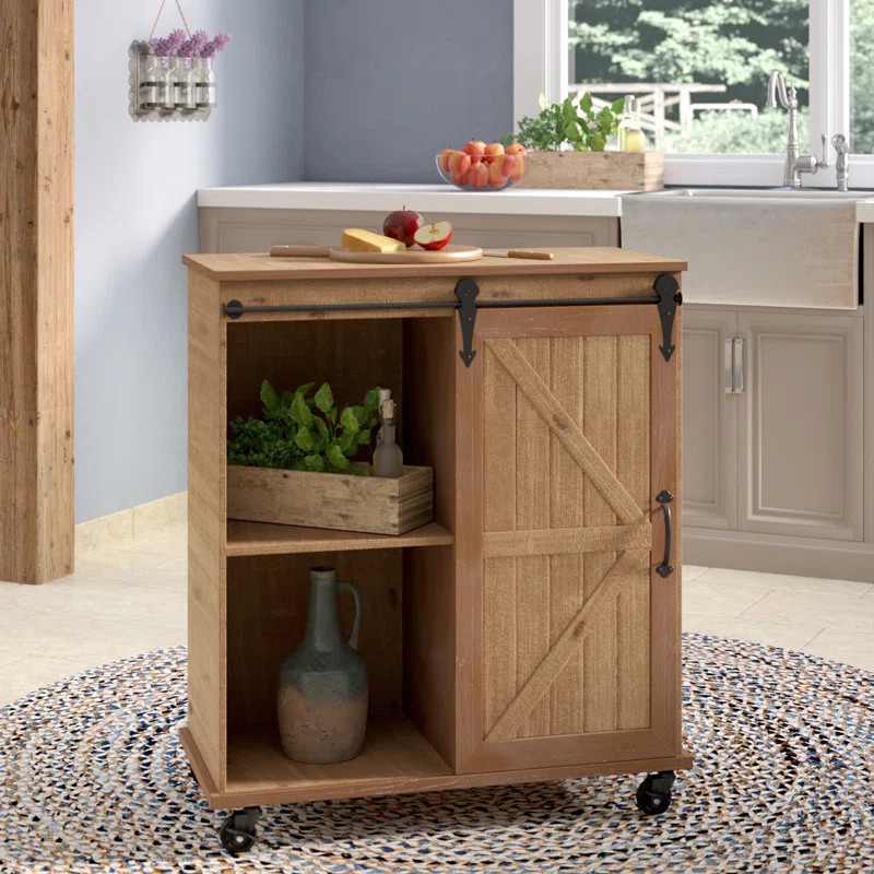 Aghan 30'' Solid Wood Kitchen Cart and Locking Wheels | Wayfair North America