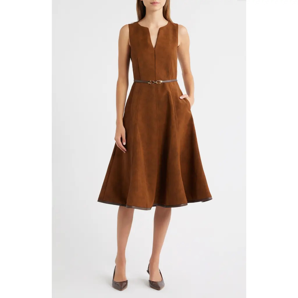 En Saison Eloise Faux Suede Midi Dress in Brown at Nordstrom Rack, Size Large | Nordstrom Rack