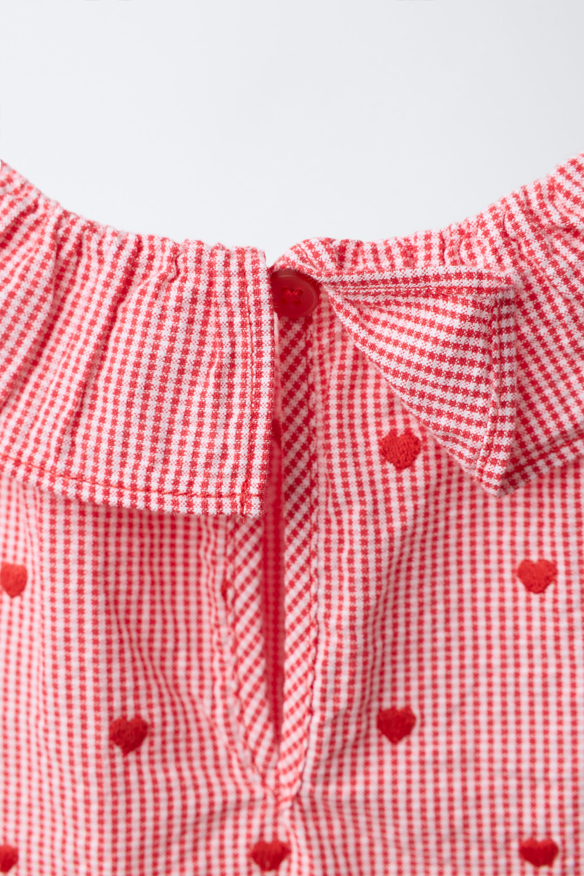 PLAID TOP WITH EMBROIDERED HEARTS | Zara Canada