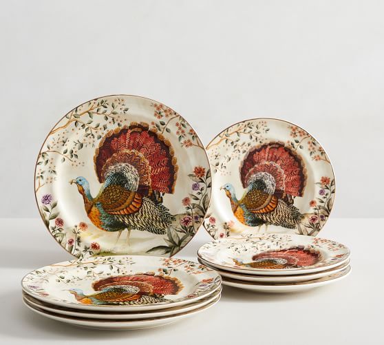 Botanical Harvest Turkey Stoneware 8-Piece Dinnerware Set | Pottery Barn (US)