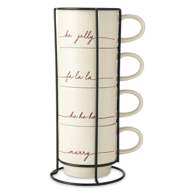 Thyme & Table 10.5 fl oz Falala 4-Pack Ceramic Stacking Mugs - White | Walmart (US)