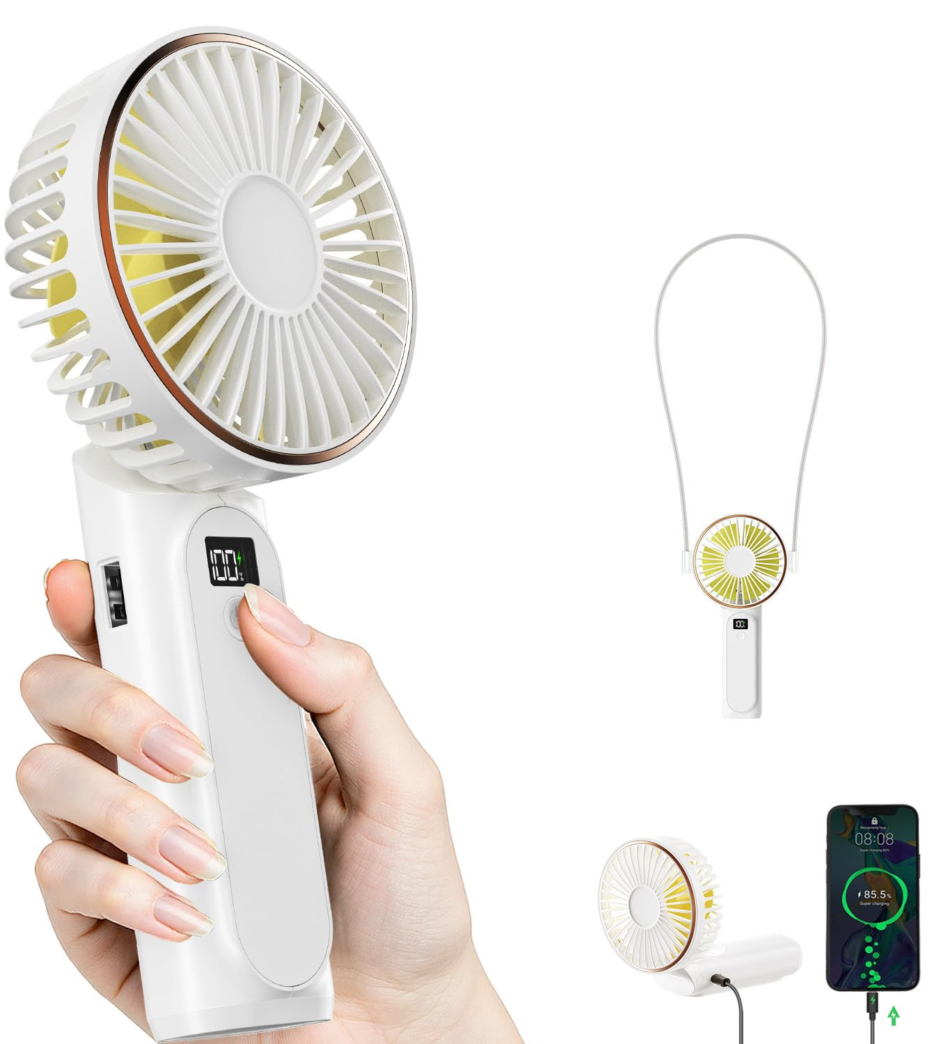 Portable Handheld Fan, Portable Fan Rechargeable, 4000mAh, 180° Adjustable, 6 Speed Wind, Displa... | Amazon (US)