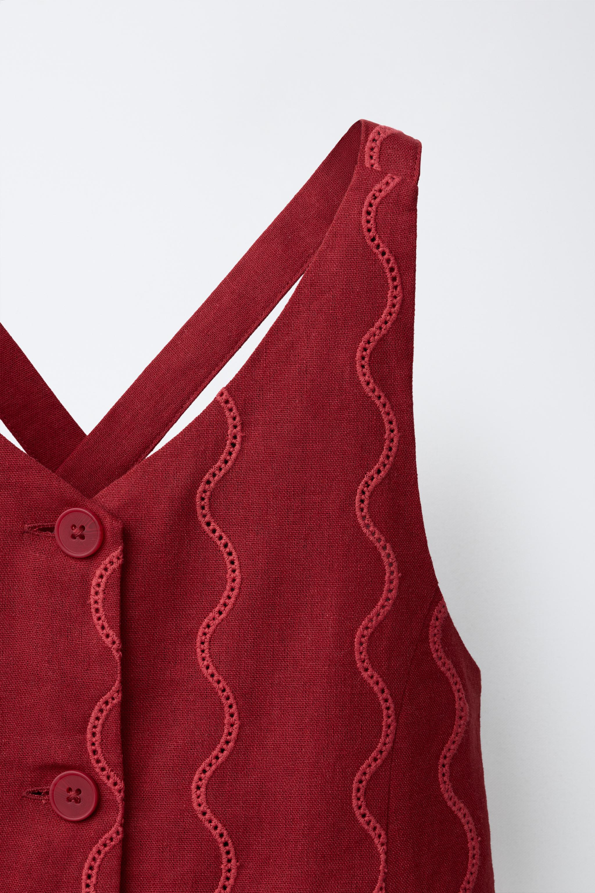 LINEN EMBROIDERED WAVE VEST | Zara US