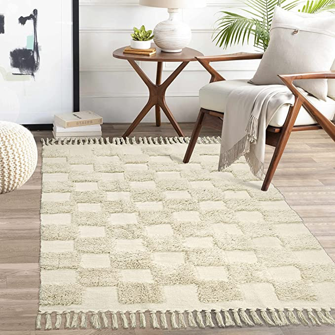 Lahome Boho Living Room Rug, 3x5 Checkered Bath Entryway Rug Farmhouse Washable Kitchen Rug with ... | Amazon (US)