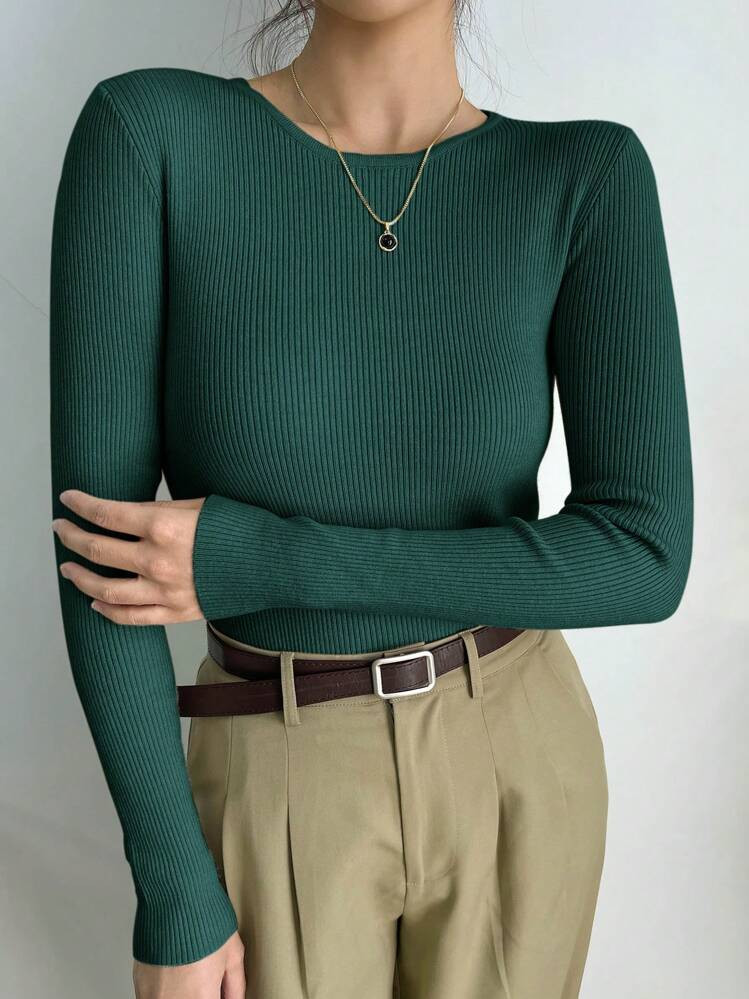 DAZY Women's Solid Color Round Neck Long Sleeve Slim Fit Business Casual Pullover Sweater,Fall Women Clothes | SHEIN