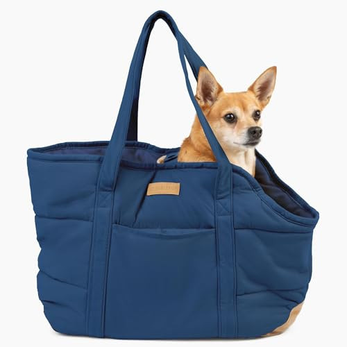 NoblePup Cozy Plush Dog Purse Carrier for Small Dogs - Dog Carrier Purse with Secure Harness Clip, Dog Tote Bag for Small Dogs and Puppies - Dark Blue | Amazon (US)