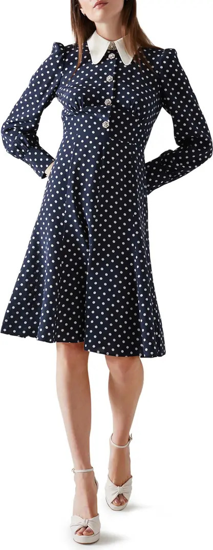 LK Bennett Mathilde Polka Dot Long Sleeve Silk Fit & Flare Dress | Nordstrom | Nordstrom