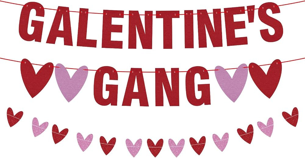 Galentine's Gang Banner - Pre-Assembled Glitter Valentines Hearts Hanging Banners - Girls Welcome... | Amazon (CA)