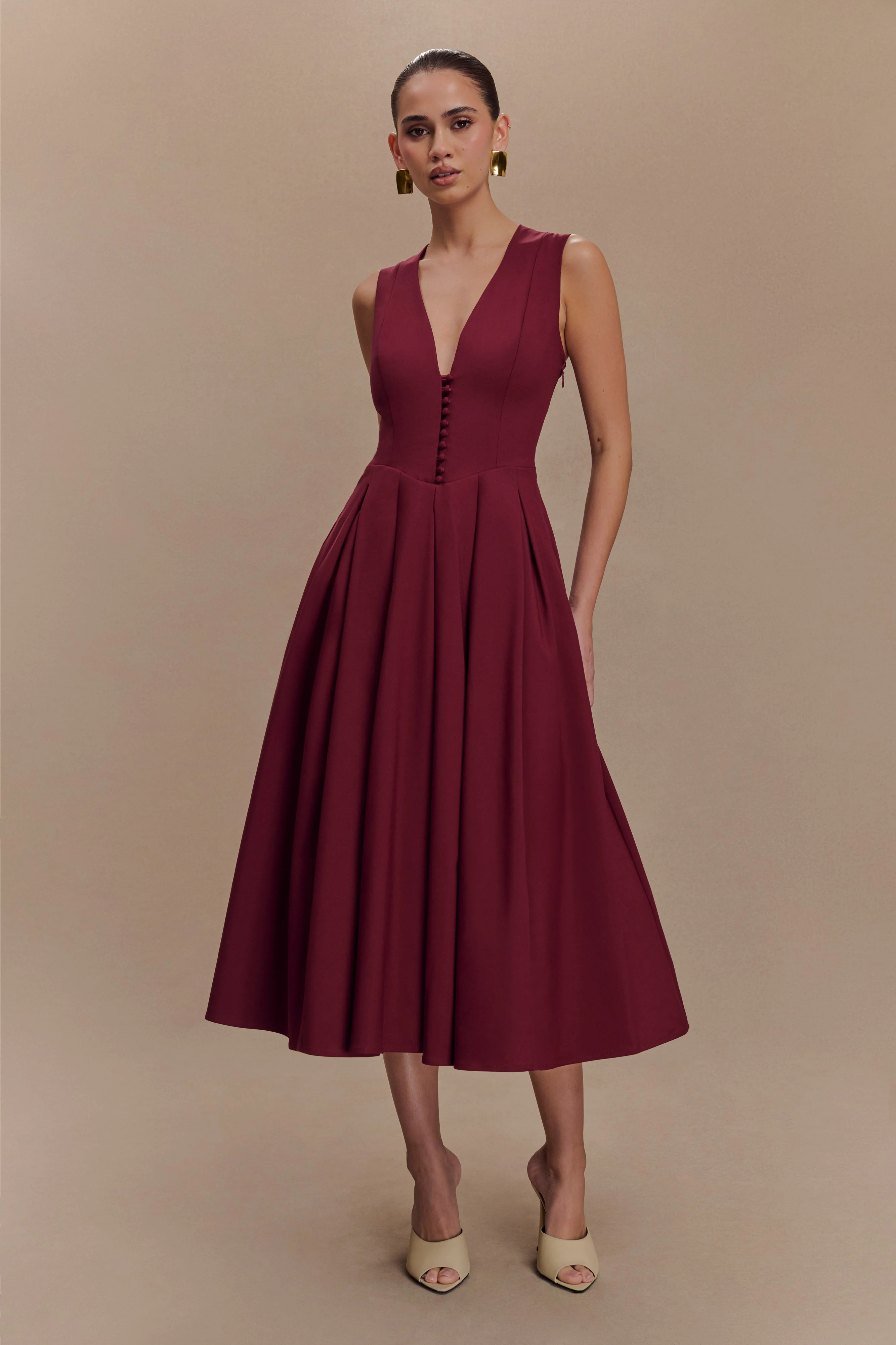Keely Cotton Sleeveless Midi Dress - Wine | Meshki (APAC)