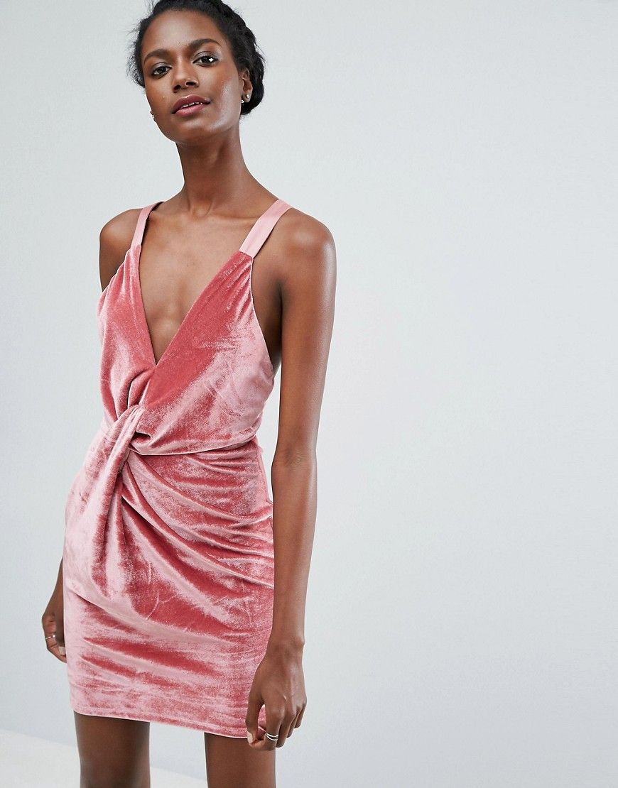 Endless Rose Twist Front Velvet Mini Dress - Pink | ASOS US