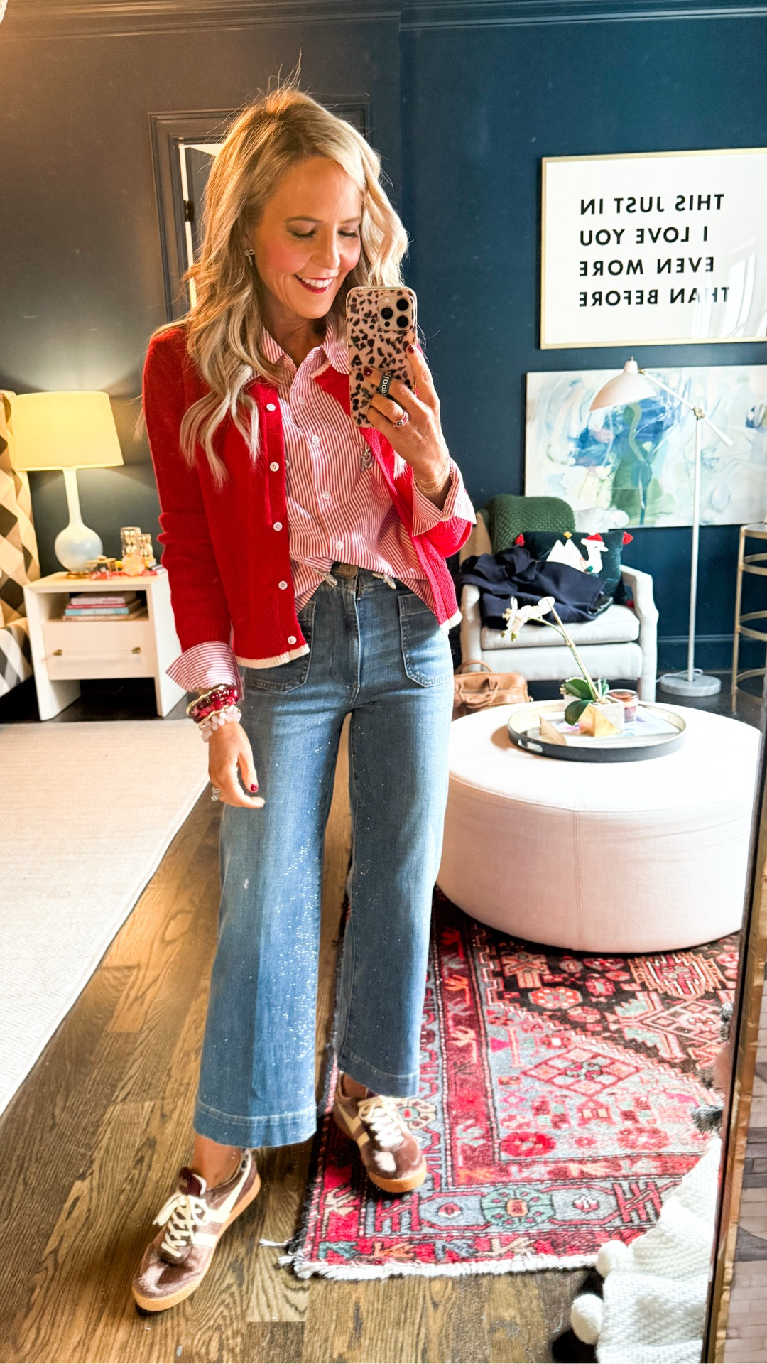 full of holiday festive cheer!! wearing small in cardigan, XS in top and 24 in denim • 

#LTKHoliday #LTKSeasonal #LTKFindsUnder100