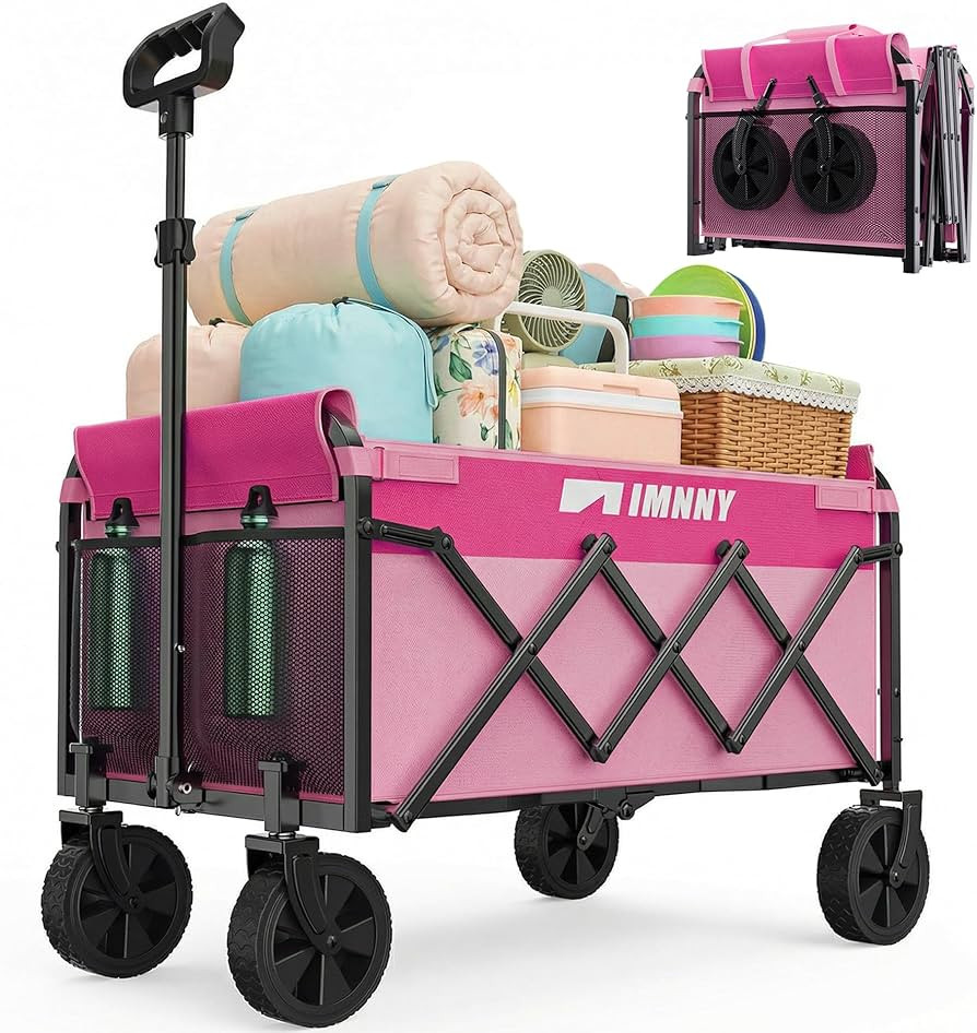Pink Small Collapsible Wagon Cart, Lightweight Folding Utility Cart with Wheels, 220lbs Capacity ... | Amazon (US)