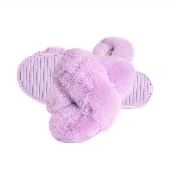 Jessica Simpson Womens Cross Band Plush Slide Slipper Slide | Target