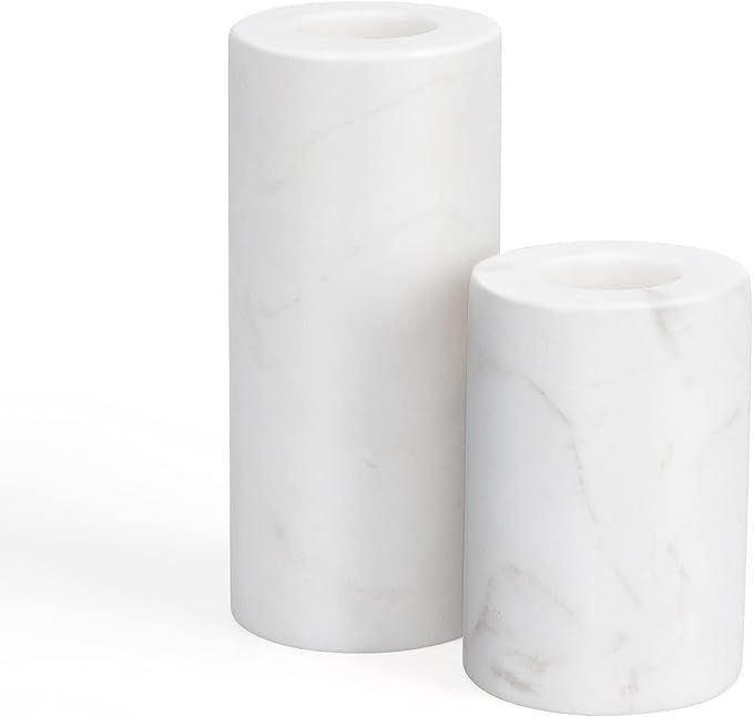 WORHE True Natural Marble Wick Candle Holders 0.35" Thick Set of 2 Decorative Candlestick Holder ... | Amazon (US)